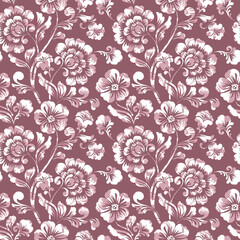 Fototapeta premium floral flower leaves pattern with silhouette solid pattern