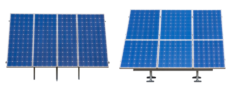 Realistic Blue Solar Panel Array with Metal Frame, Front View, Isolated PNG - Powered by Adobe