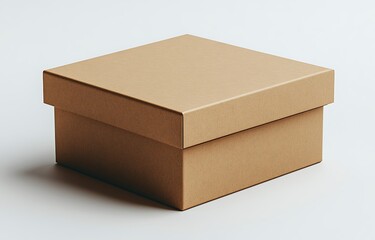 Closed Brown Cardboard Box with Lid on White Surface

