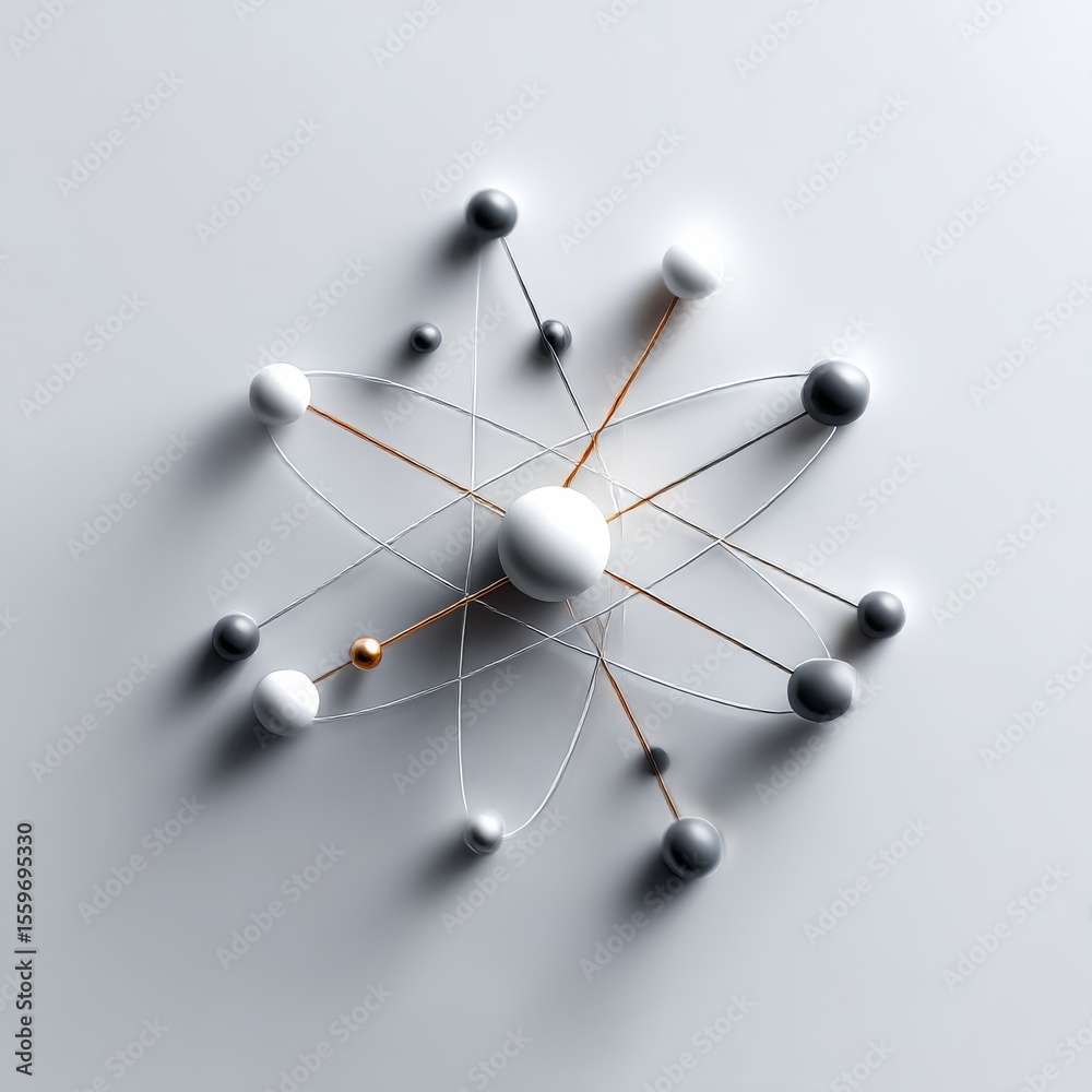 Poster Abstract Atomic Structure: Spheres and Lines Representing an Atom on a Clean, Modern Background