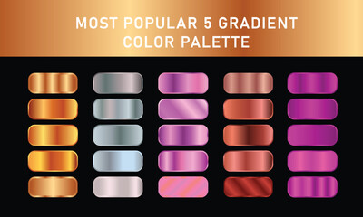 Metallic gradient foil background. most popular gradient. Gold, Pink gold, Silver and Holographic metal vector template © sariful