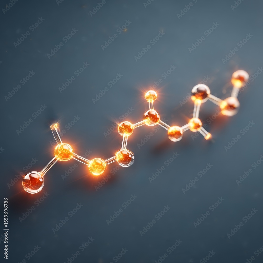 Poster Illuminated Molecular Structure: A Glowing Depiction of Connectivity and Scientific Innovation on Deep Blue Backdrop.