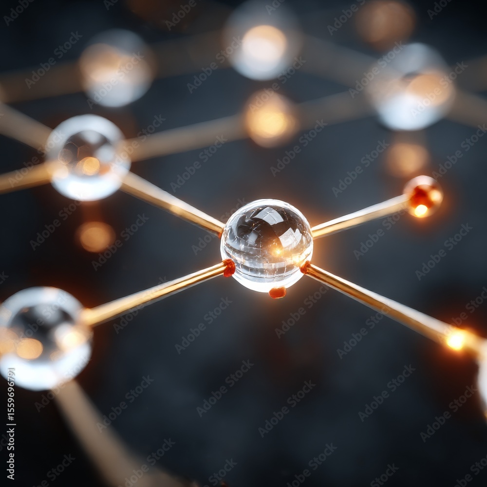 Poster interconnected glass spheres: a microscopic view of a molecular network with golden connectors and s