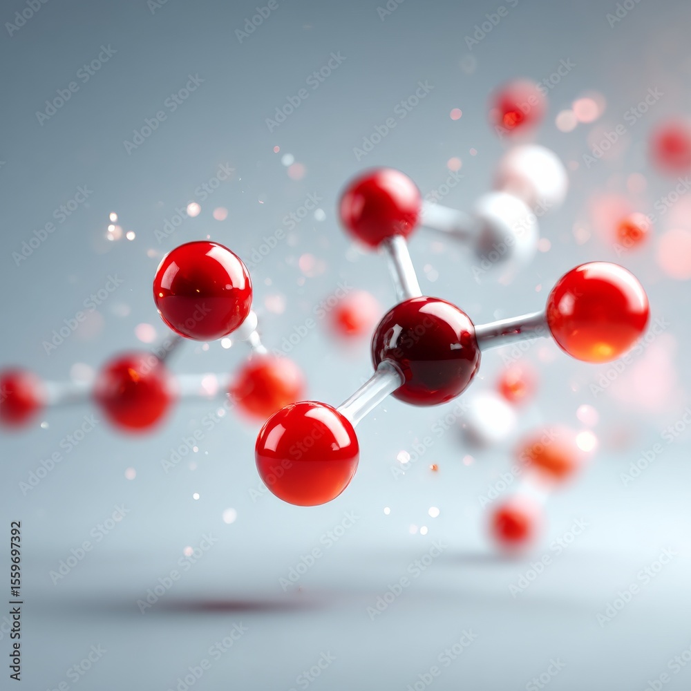 Poster Molecular Structure with Red and White Spheres: A Modern Science Visualization