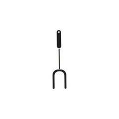 Obraz premium Simple black silhouette of a barbecue fork with a long handle and two prongs on a white background