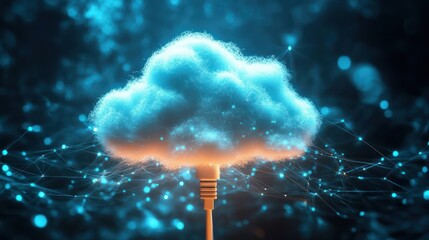 Futuristic Cloud Computing Network with Glowing Connections and Cable Plug