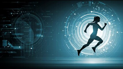 Running With Technology in a Futuristic Environment Showcasing Digital Transformation and Fitness Innovation - Powered by Adobe
