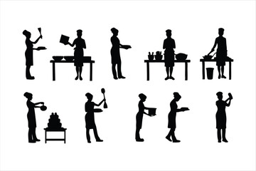 Diverse Chefs and Kitchen Staff Silhouettes - Food Preparation Vector Set