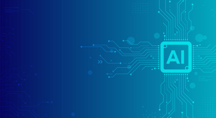 AI Chipset on Circuit Board, Artificial Intelligence Abstract Background – Machine Learning Technology Concept, Vector Illustration for Web Template and Banner