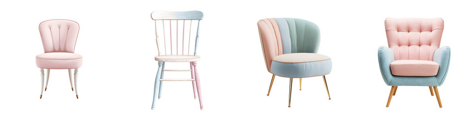Naklejka premium Pastel Colored Chairs Collection - Elegant Upholstered Furniture Set