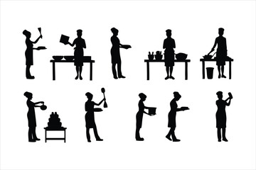 Diverse Chefs and Kitchen Staff Silhouettes - Food Preparation Vector Set
