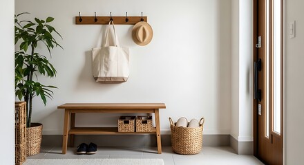 Stylish Entryway Decor, Contemporary Home, Minimalist Design, Indoor Space, Modern Aesthetic