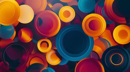 Abstract background with overlapping colorful circles in red, orange, and blue hues.