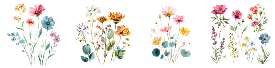 Wildflower Watercolor Illustrations Set on White Background - Floral Design