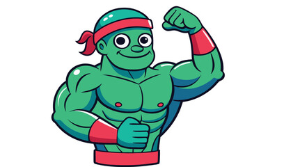 Obraz premium Strong green cartoon muscle man flexing arm