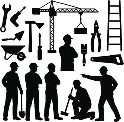 Set of labour silhouette vector images