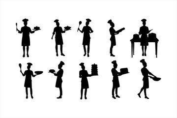 Obraz premium Diverse Chefs and Kitchen Staff Silhouettes - Food Preparation Vector Set