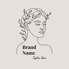 Elegant Line Art Portrait of a Woman with Floral Headpiece