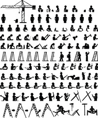 silhouette image of construction workers and tools