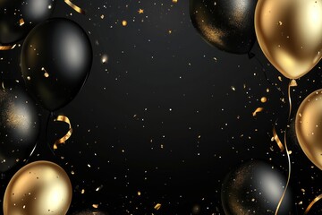 Modern Black Friday background with shiny balloons and golden serpentine flying, vector style