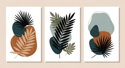 Abstract botanical art print set minimalist wall decor leaves illustration foliage design