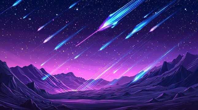Cosmic Meteor Shower Over an Alien Landscape at Twilight
