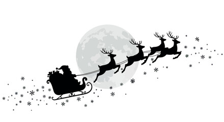 Santa claus sleigh journey vector illustration: christmas design for card or poster in silhouette style
