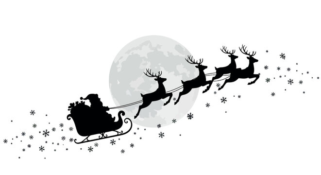 Santa claus sleigh journey vector illustration: christmas design for card or poster in silhouette style