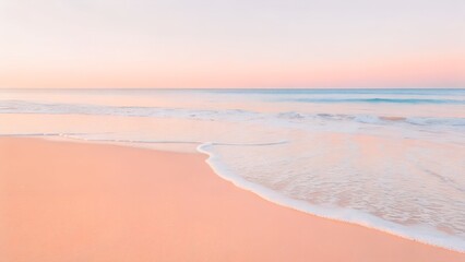 Fototapeta premium Soft Pastel Sunset Over Calm Ocean Beach | Peaceful Seascape, Tranquil Horizon, Pastel Sky