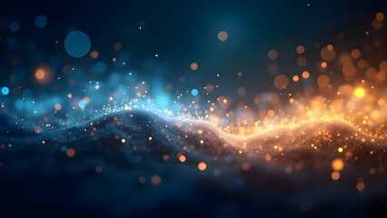 Glowing Golden and Blue Bokeh Swirl - Abstract Festive Light Background