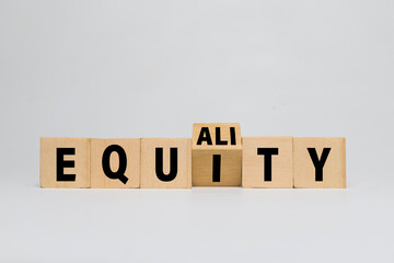 flip wooden blocks with equality and equity words isolated on white background