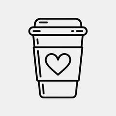 Simple Line Art Coffee Cup with Heart black