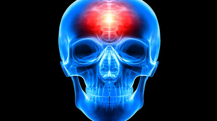 X-Ray of a Human Skull Detailed X-ray image of a human skull, showing clear bone structure and teeth alignment
