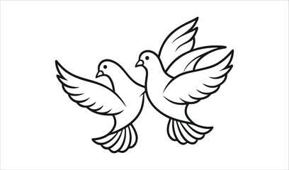 Fototapeta premium Two doves flying together line art illustration