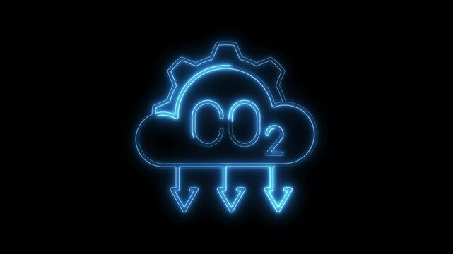 Animated neon co2 emission reduction icon revealing industrial efforts to mitigate climate change