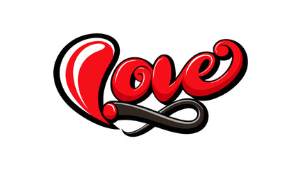 Obraz premium Romantic Love Lettering with Heart Balloons – Handwritten Typography for Valentine’s Day and Relationships