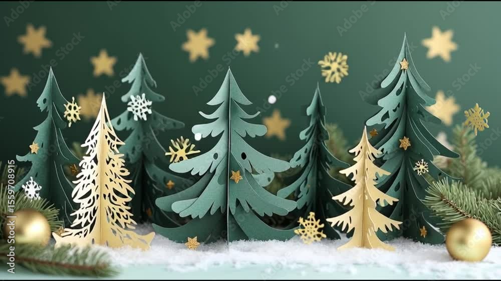 Poster elegant holiday paper trees create a festive atmosphere with golden decorations in a winter wonderla