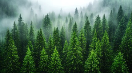 Fototapeta premium Misty evergreen forest canopy