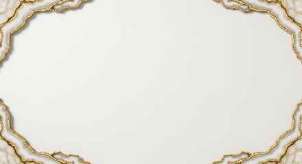 Elegant Agate Marble Border for Invitations and Presentations, Opulent White Background with Golden Veins and Crystal Edge