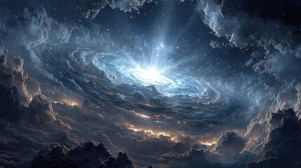 Fototapeta premium Celestial powers and divine influence glowing with heavenly energy, mystical gods shaping enchanted worlds, fantasy realms ruled by cosmic forces and supernatural deities beyond mortal sight.