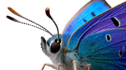 Realistic close-up of butterfly antenna and head, cropped detail shot for design elements