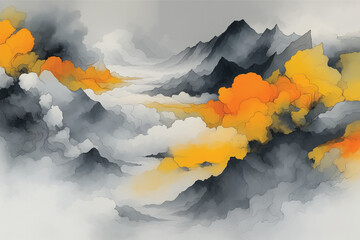 Abstract Mountain Landscape with Dramatic Clouds and Colors