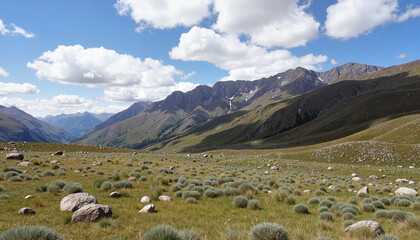 Breathtaking panoramic view of majestic mountains, natural beauty