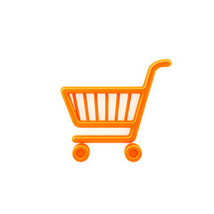 A shopping cart with orange handlebars and wheels