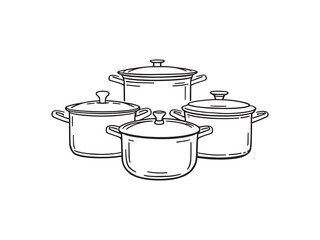 Minimalist line art of kitchen stockpot cooking utensil illustration