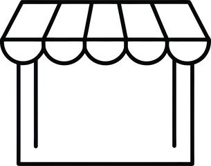 Simple outline drawing of a shop awning with scalloped edge and supporting posts isolated on white background