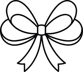 Classic black and white line art drawing of a decorative bow with flowing ribbons isolated on white background