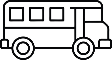 Simple black line drawing of a school bus isolated on white background