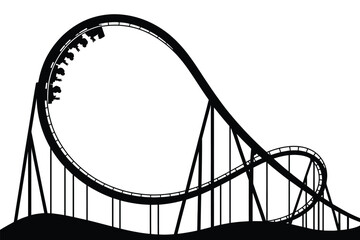 Roller Coaster Silhouette with Passengers on a Thrilling Ride