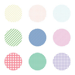 カラフルな水玉・ストライプ・チェック柄の丸いフレームセット